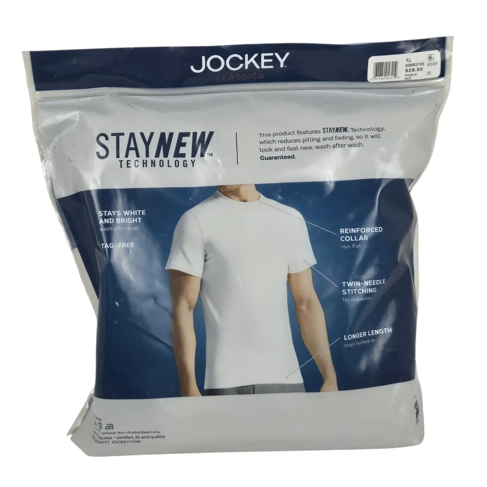 Jockey Classics Crew T-Shirts 3-Pack StayNew Cotton White XL 46-48 NOS 2015